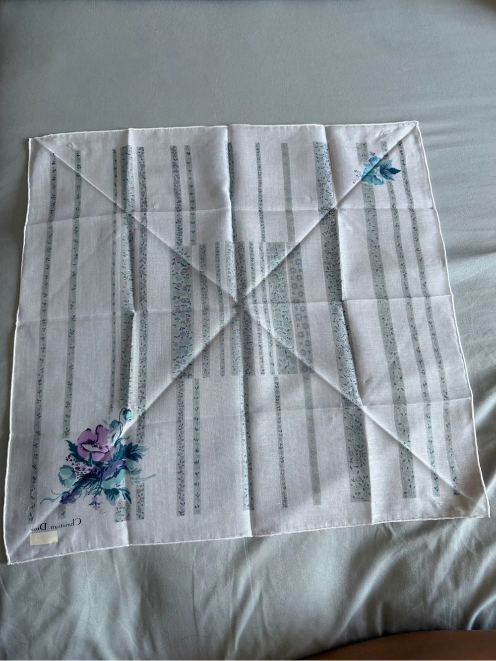 Dior Floral Silk Scarf in White, Purple, Teal